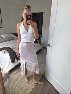 Free People Lace-Trim Lilac Midi Skirt